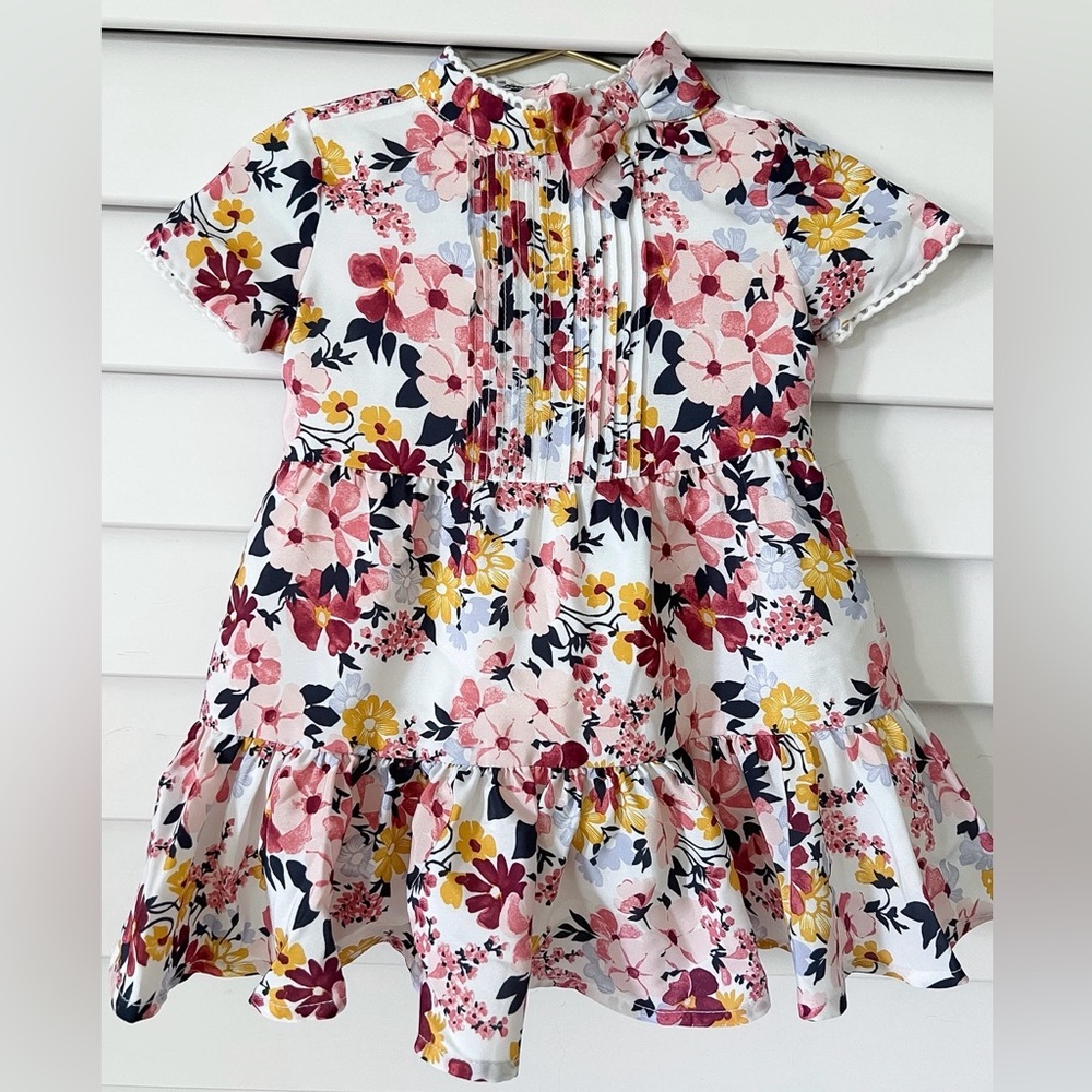 Janie and Jack White Floral Ruffle Dress with Pink & Yellow Blooms
